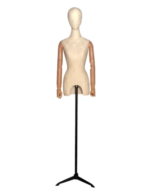 White Lace Female Full-Body Mannequin with Wooden Arms, front view