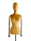 Yellow Velvet Female Half-Body Mannequin with Wooden Arms, front view