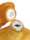 Yellow Velvet Female Half-Body Mannequin with Wooden Arms, close-up detail