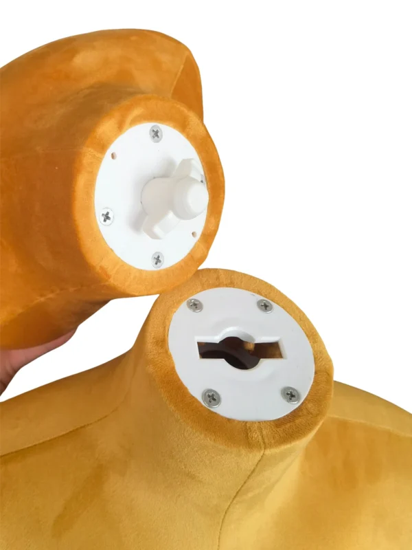 Yellow Velvet Female Half-Body Mannequin with Wooden Arms, close-up detail