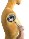 Yellow Velvet Female Half-Body Mannequin with Wooden Arms, close-up detail