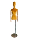 Yellow Velvet Female Half-Body Mannequin with Wooden Arms