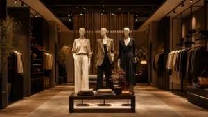 Retail display lighting highlighting mannequins in a store window